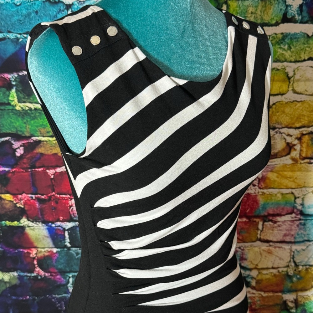 WHBM Black & White striped midi dress. Form fitting. Size 2